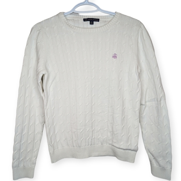 Brooks Brothers 346 White Cable Knit Crew Neck Sweater Women Medium - Picture 1 of 10